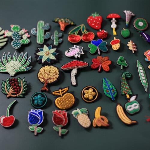 DIY New 3D Hand embroidery badges Pumpkin/radish/Cherry Fruits Embroiderd metal wire applique for Coat Trousers Bag Brooch
