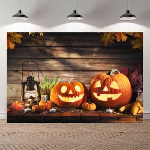 Seekpro Halloween Party Light Candle Pumpkin Face Photography Wood Background Photographic Backdrop For Photo Studio Shoot