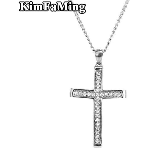 Trendy Sterling Silver 925 Zircon Pave Cross Pendants Small Stone Necklaces Jewelry Unisex Party P099