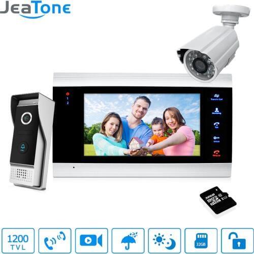7'' Video Door Phone Doorbell Intercom Access Control Intercom System Motion Detection +Extra 1200TVL Outdoor Camera + 32G Card