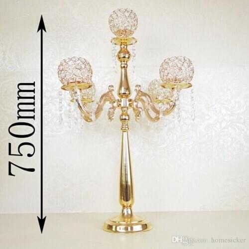75 cm height 5-arms metal Gold/ Silver candelabras with crystal pendants wedding candle holder Event centerpiece