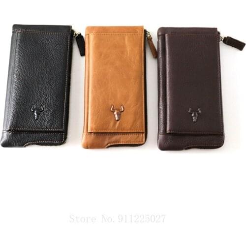 Xiaomi Fashion Mens Wallet Long Zipper Clutch Bag Genuine Leather Ladies Leisure Mobile Phone Bag Coin Purses