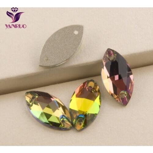 YANRUO 3223 Navette VM Flatback Rhinestones Randow Crystal Stone Sew on Stones Diy Bridal Jewelry