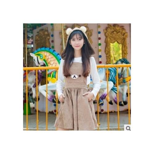 Japan cute bear ears sweet cartton girls overalls hoodie suspender a-line skirt