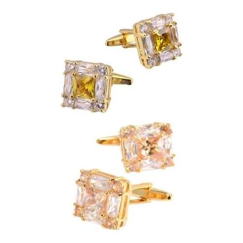5pairs/lot Luxury Gold Crystal Cufflinks Big Zircon Cuff Link Business/Wedding Party Gift Mens Jewelry Wholesale