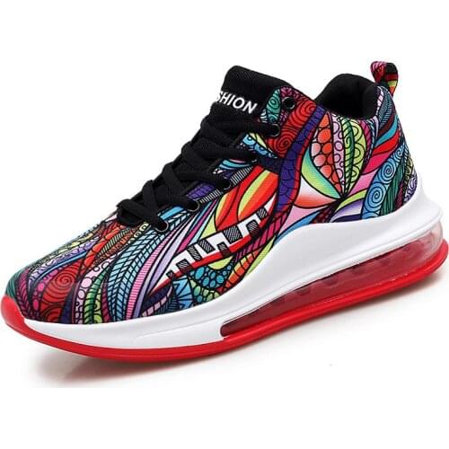 Plus Size Summer Air Cushion Sport Men Air Sneakers for Men Running Shoes Sneakers Men Sports Red Rainbow Colored Flat GME-1608