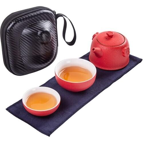 1 Pot 2 Mini Cups Porcelain Travel Ceramic Tea Pot Set Kung Fu Teapot Teacups with Tea Infuser Portable Bag for Outdoor Picnic