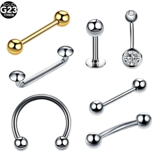 1PC G23 Titanium Internal Thread Tongue Eyebrow Nipple Piercings Crystal Belly Button Ring Nose Septum Ring Labret Ring Piercing