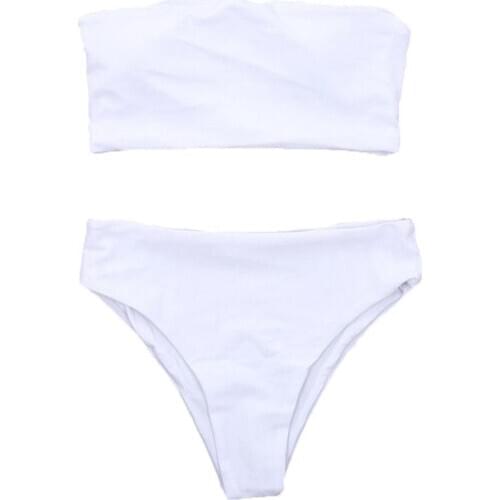 2Pcs Women Sexy Solid Color Padded Tube Top High Waist Panties Bikini Swimwear