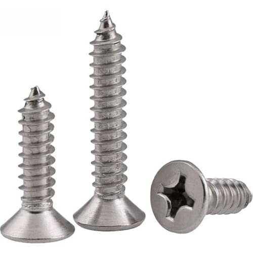 316 Stainless Steel Countersunk Philips Self Tapping Screws Cross Recessed Flat Head Tapping Wood Screw Bolts M2-M6