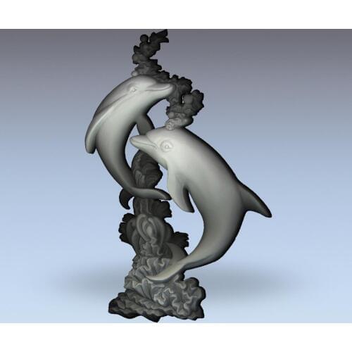 3d model relief for cnc in STL file format Dolphins