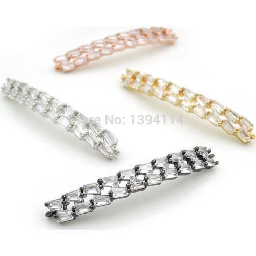 50*6*3mm Micro Pave Clear T CZ Arc Bar Connectors Fit For Men And Women Making Bracelets Jewelry