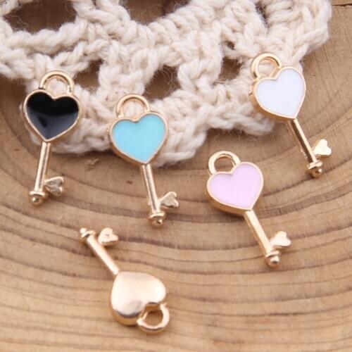 Free Shipping 10pcs Lovely Heart Key Charms 10pcs 16*7MM Gold Tone Plated Oil Drop DIY Jewelry Findings Ornament Accessories