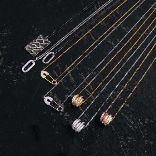 Bewill S925 Silver Black Camouflage Pendant Pin Necklace Hollow Circle Pendant Clavicle Chain Luxury Monaco Jewelry For Women