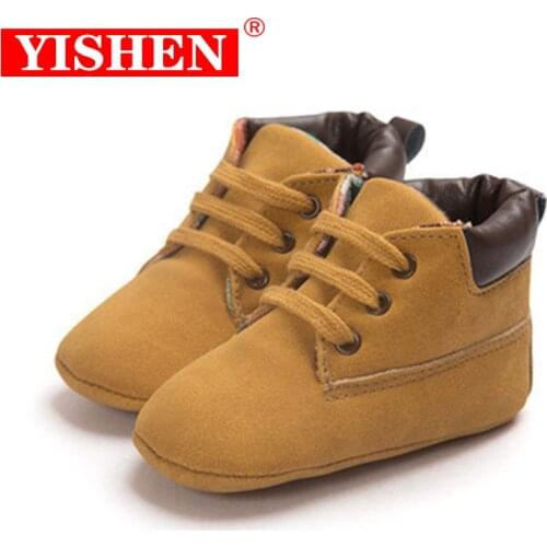YISHEN Baby Booties Handmade Suede Leather Brown Soft Bottom Non Slip Baby Toddler Lightweight Lace up Newborn Shoes 3-15 Month
