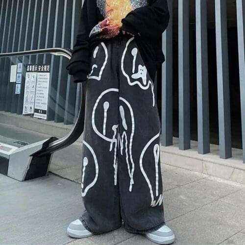 Pantalon pour femme 2021 Hip Hop Skull face print baggy jeans men Straight Denim Cargo Pants Oversized black Women Jeans