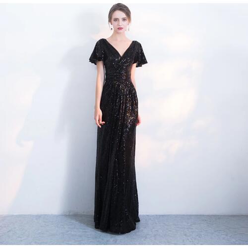 Black Sequined Evening dresses Long Prom dress 2020 graduation dress Mermaid formal dress women elegant evening gowns
