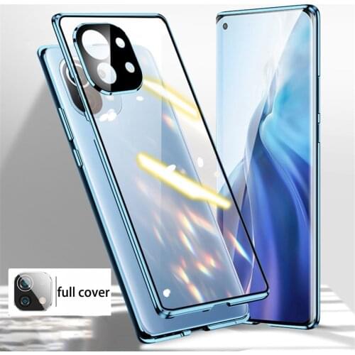 Double Sided glass Magnetic Case for Xiaomi Mi 11 5G Luxury Alumium metal 360 degree Full Case Protect lens Cover