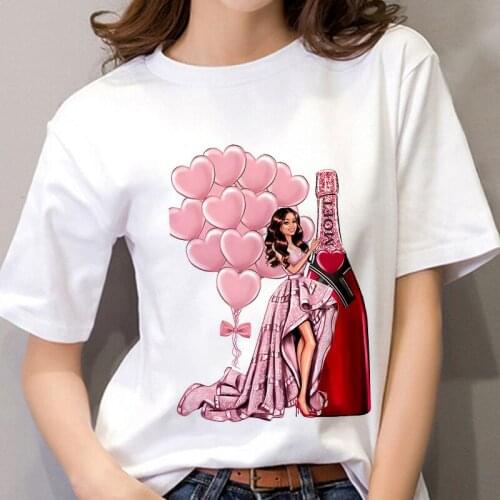 Womens T-shirt Summer Fashion Beauty Champagne Print T-shirt Harajuku Casual Streetwear Womens Clothing T-shirt
