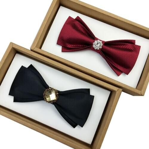 Mens Bowtie Desiger Brand Luxury Diamond Bow tie Male Fashion Casual Party Wedding Butterfly Ties With Gift Box AB1008