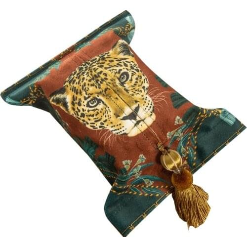 Luxury Tiger Print Tissue Box Cover Rectangular Velvet Decorative Napkin Paper Facial Tissue Box Cover For Bedroom Gift Idea