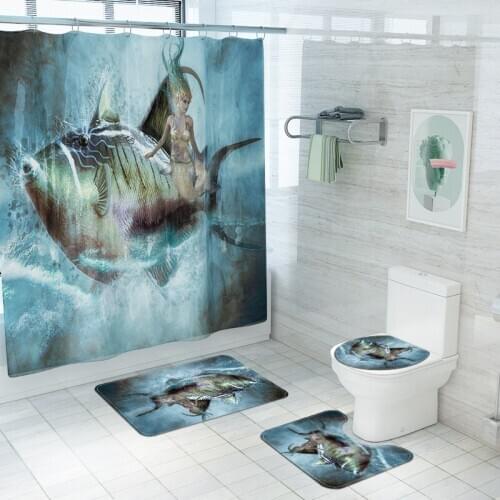 Animal Printed Bathroom Carpet Mat Toilet Waterproof Shower Curtain Set Anti Slip Bath Carpet Toilet Rugs Toilet Seat Cover Mat
