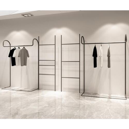 Iron clothing floor-standing side-mounted display rack curved clothing store shelf hanger multi-function trapezoidal pants rack