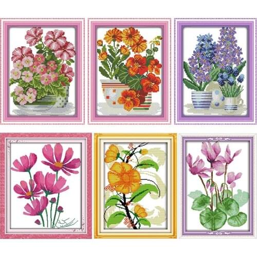 Cross Stitch Embroidery Needlework Kit Joy Sunday Printed Patterns Purple Flower 11CT 14CT Decoration Counted Fabric Thread Set