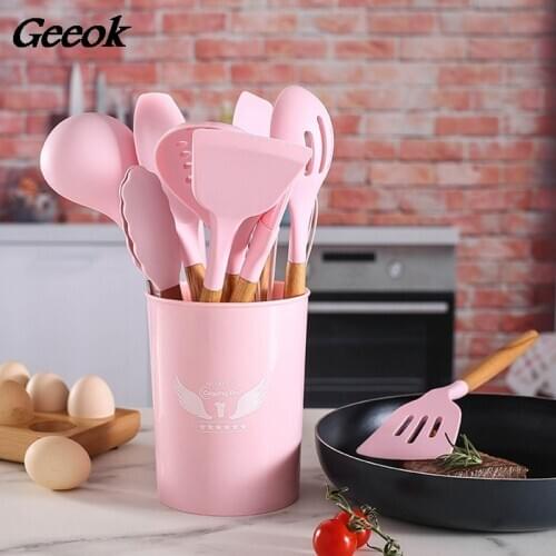 Silicone Cooking Utensils Set Heat Resistant Kitchen Non-Stick Cooking Utensils Baking Tools With Storage Box Kitchen Tools