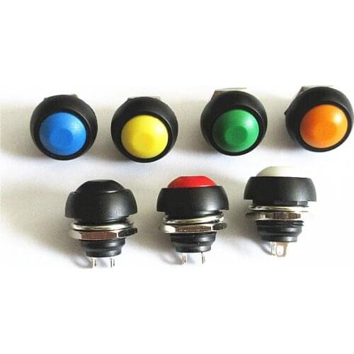 Small waterproof self-reset button switch round non-lock button PBS-33B black and white yellow orange blue green red 12mm 2pin