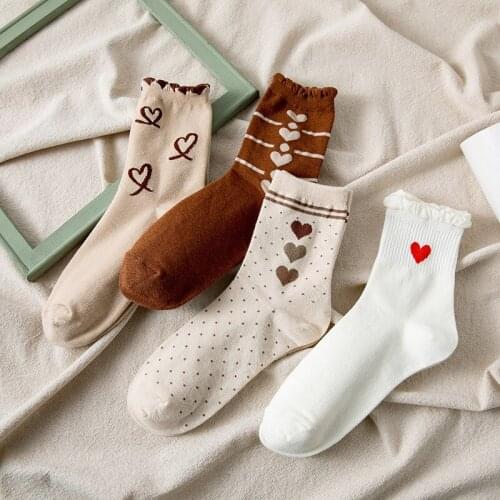 Socks female Korean version Japanese college style lace love girl tube socks students wild cotton socks ins tide