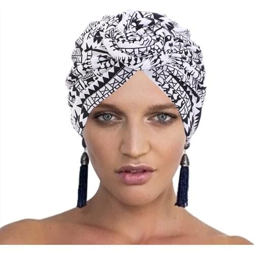 New women African Pattern Flower Turban Donut Knot Chemo Cap Indian Hat Head Wrap Bandana Headscarf Women Hair Accessories