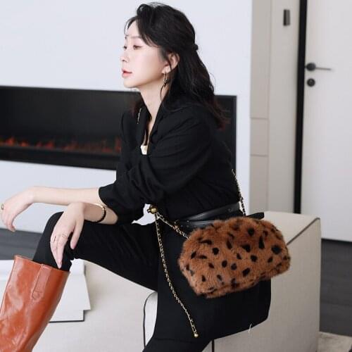 2021 New Whole Mink Fur Bag Women Fashionable Leopard Print Cloud Single Shoulder Crossbody Bag Lady Luxury Fur Handbags