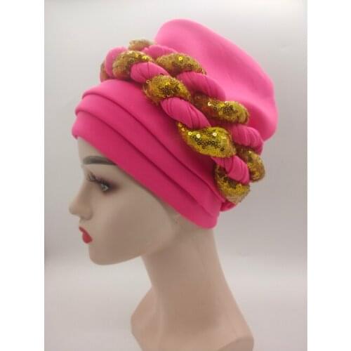 2021 New Arrival Spring Summer Autumn African Women Sequined Solid Color Heatie African Caps