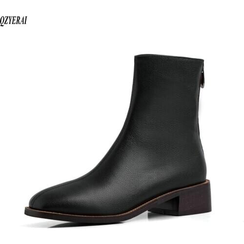 QZYERAI New style Genuine leather Chelsea boots Womens boots Autumn and winter Fashion female boots Womens shoes