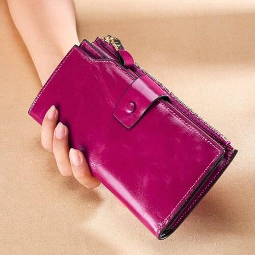 Luxury Purple Red 7 Colours Long Genuine Leather RFID Women Wallets Limited Edition Card Holder Purse Zipper Brand Wallets