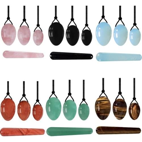 Rose Quartz Yoni Egg Set Jade Egg Vaginal Muscle Firming Kegel Exercise Crystal Yoni Wand Stone Eggs Drilled on the thick Side