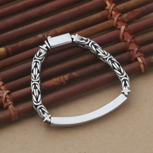 Handcrafted 925 Siilver Chain Bracelet Vintage Sterling Silver Longevity Bracelet Real Pure Silver Good Luck Bracelet