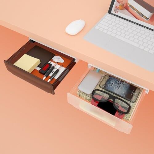 Self Stick Desk Storage Pencil Tray Hidden Drawer Dormitory Stationery Storage Makeup Brush Organizer Box Under Desk Stand