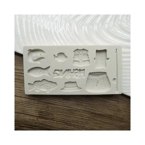 Fish,fishing Tools Silicone Mold Fondant Cake Mold Cake Decorating Tools Clay Mould Chocolate Resin Silicone Rubber PRZY 001