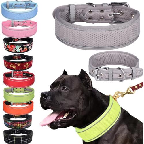 10 Colors Reflective Puppy Big Dog Collar with Buckle Adjustable Pet Collar for Small Medium Large Dogs Pitbull Leash Dog Chain