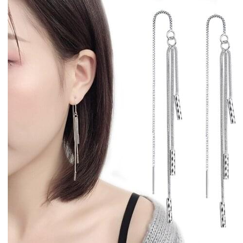 Prevent allergy Long Tassel Dangle Earrings Jewelry Geometric Korean Long Chain Ear line Women Girls Gift