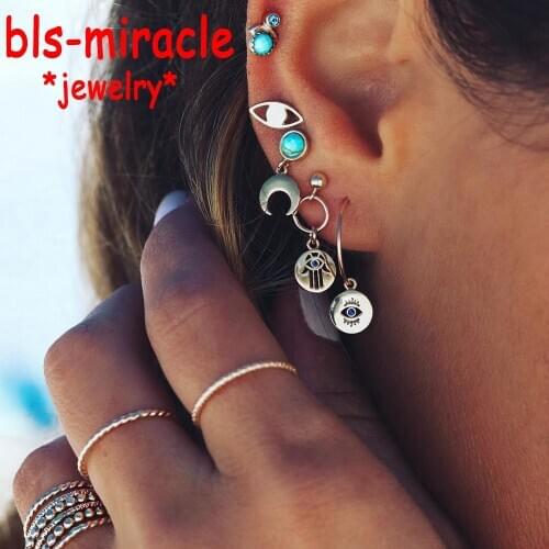 YC-UPGO Bohemian Blue Evil Eyes Earrings Set For Women Design Vintage Brincos Stone Earrings Female Party Gift Jewelry 2018