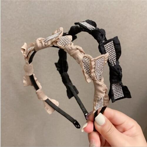 Women Bow tie hairbands retro diamond headbands headwear
