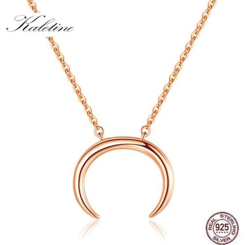 KALETINE Korean Trendy Moon Pendant 925 Sterling Silver Statement Long Necklace for Women Girl Jewelry Bijoux Brincos