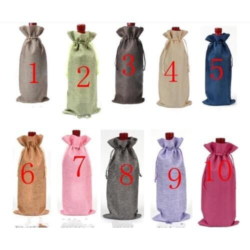 200pcs Jute Wine Bottle Gift Bags Champagne Wine Blind Covers Packaging Gift Pouch burlap Wedding Party Decorate WA2047