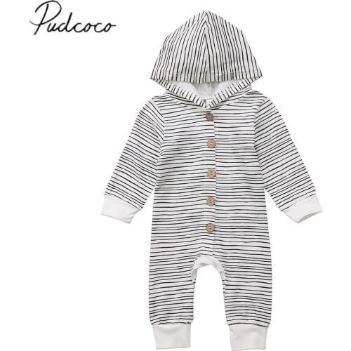 2018 Brand New Toddler Newborn Baby Boy Girl Warm Infant Romper Striped Jumpsuit Hooded Clothes Long Sleeve Outfit