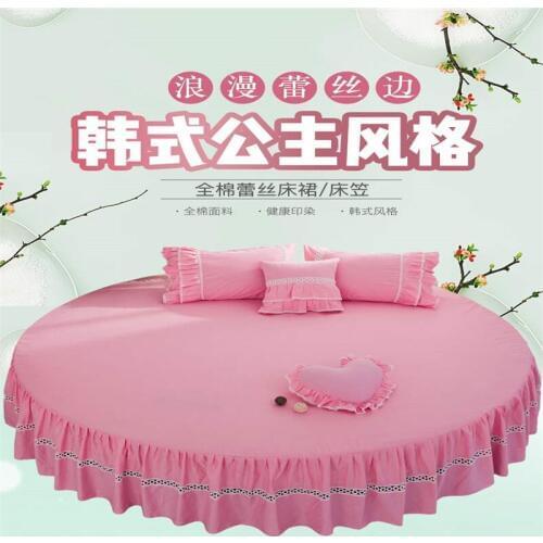 2019 new products Full cotton round bed Bedspread Fitted Sheet Pillowcases Cotton 2/3pcs Solid Princess Lace Bedding