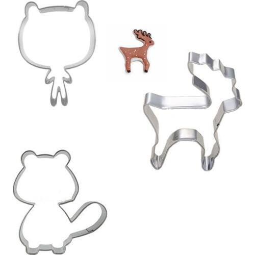 3pcs Zoo Cookie Cutters Biscuit Press Bakeware Set Decorating Tools Pastry Blender Stainless Steel Baking Fondant Party Decor