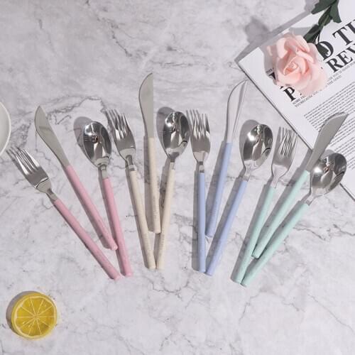 3pcs/set Cutlery Set Stainless Steel Tableware With Wheat Straw Handle Knife Fork Spoon Dinner Set Kitchen Dinnerware